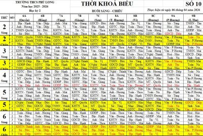 THỜI KHOÁ BIỂU ĐỢT 10 (Thực hiện từ 06/4/2026)