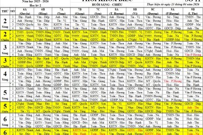 THỜI KHOÁ BIỂU ĐỢT 11 (Thực hiện từ 13/4/2026)