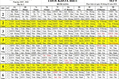 THỜI KHOÁ BIỂU ĐỢT 9 (Thực hiện từ 30/3/2026)